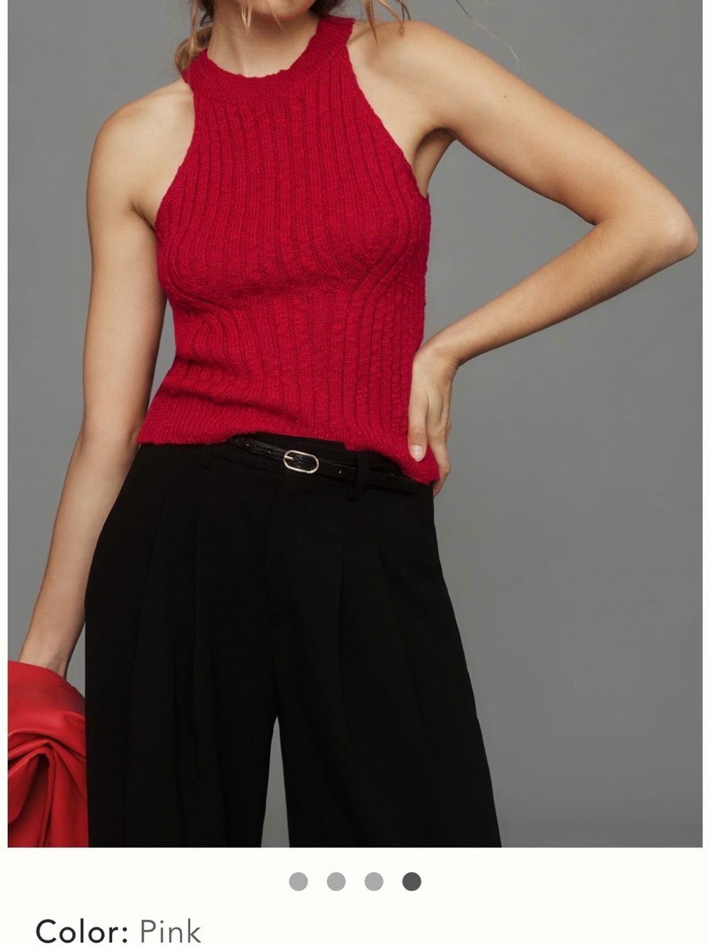 Anthropologie Mock Neck Ribbed Sweater Tank Top Pink/Red XL